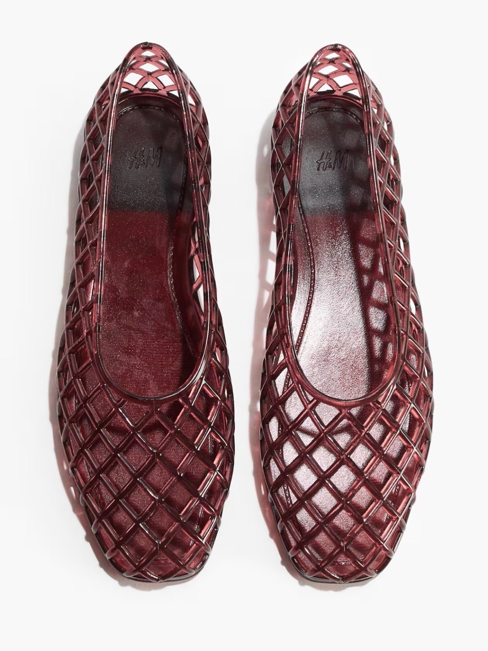 H&M Women's Wine Red Lattice jelly Ballet Flats size 9 NWT